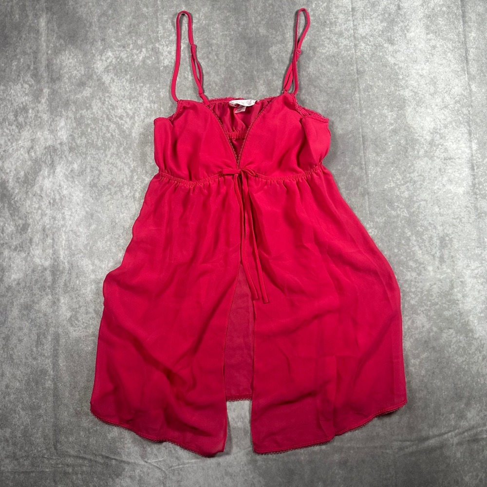 Vintage 90s Victoria's Secret Pink Babydoll Lingerie Open Front Tie Chemise S